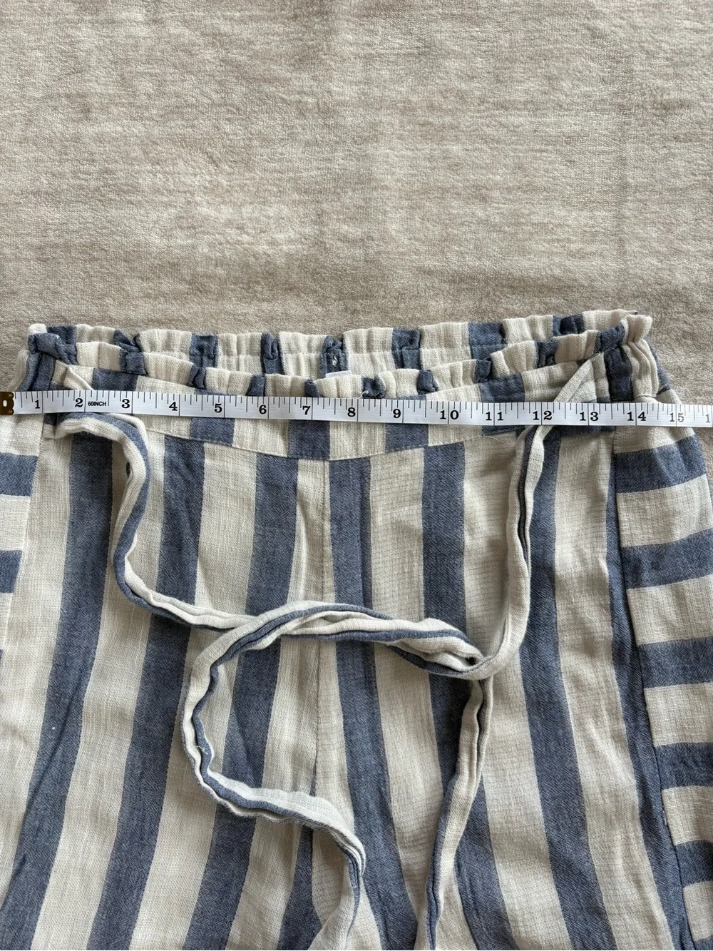 THML Women’s Blue and White Striped 100% Cotton Pants Size Medium